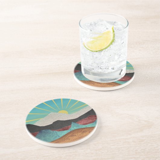 Mountain Fantasy Sunrise Zandsteen Onderzetter (Zijkant)