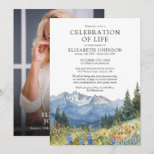 Mountain Floral Celebration Of Life Photo Funeral Kaart (Voorkant / Achterkant)