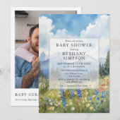 Mountain Floral Meadow Photo QR Code Baby Shower Kaart (Voorkant / Achterkant)