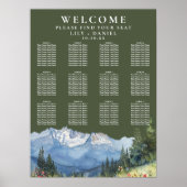 Mountain Floral Olive Green Wedding Seating Chart Poster (Voorkant)