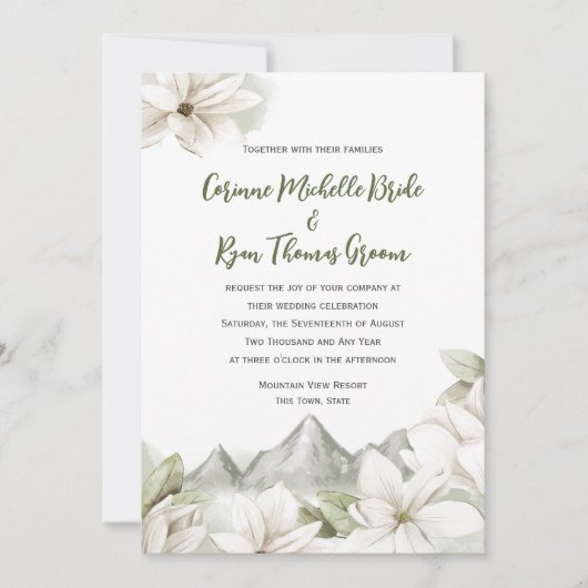 Mountain Floral Sage Wedding Invitation Kaart (Voorkant)
