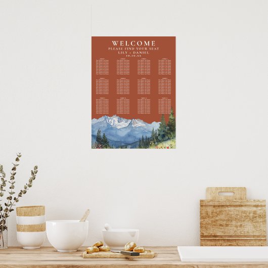 Mountain Floral Terracotta Wedding Seating Chart Poster (Keuken)