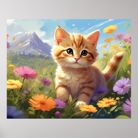 *~* Mountain Flowers Kat 5:4 Kitten Cat AP68 Poster (Voorkant)