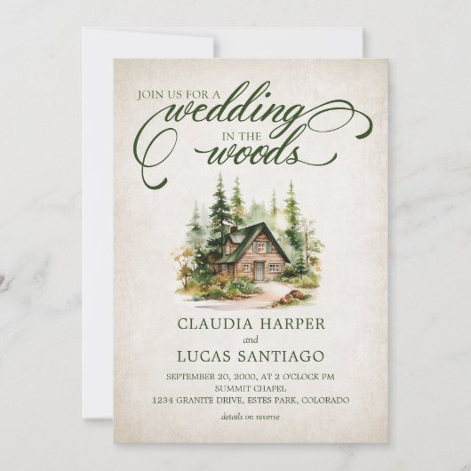 Mountain Forest Bestemming Bruiloft Details Kaart (Voorkant)