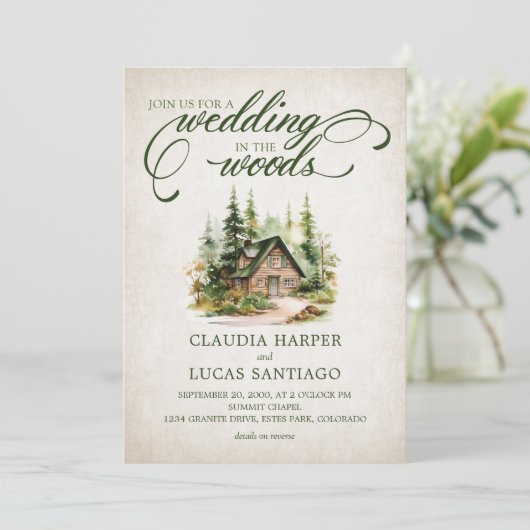Mountain Forest Bestemming Bruiloft Details Kaart (Staand voorkant)