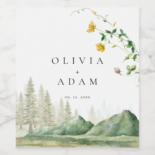 Mountain Forest Boho Wildflower rustieke bruiloft Wijn Etiket (Enkel label)