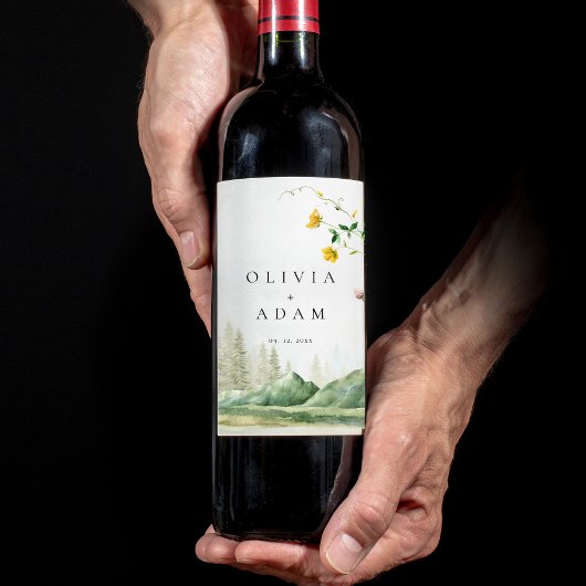 Mountain Forest Boho Wildflower rustieke bruiloft Wijn Etiket