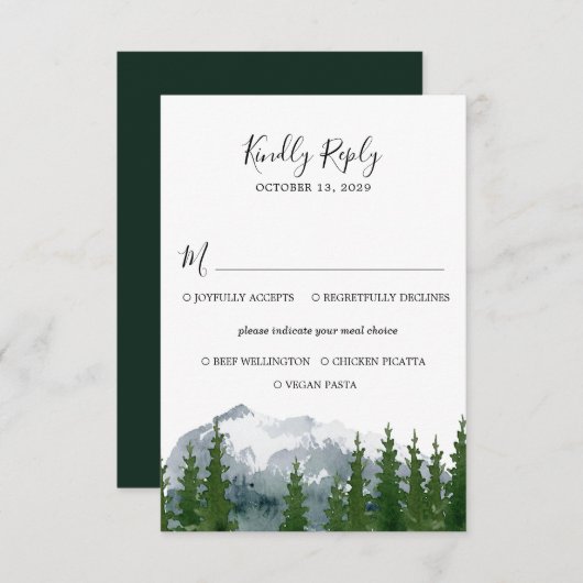 Mountain Forest Bruiloft RSVP met Maaltijd Keuze K (Voorkant / Achterkant)