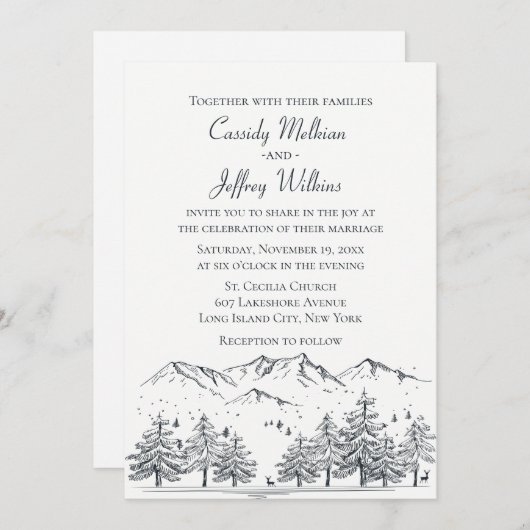 Mountain Forest Bruiloft Zwart Wit Landelijk Rusti Kaart (Voorkant / Achterkant)