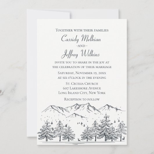 Mountain Forest Bruiloft Zwart Wit Landelijk Rusti Kaart (Voorkant)