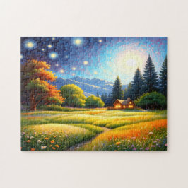 Mountain Forest Cabin Art Legpuzzel