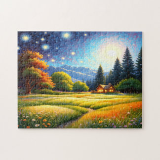 Mountain Forest Cabin Art Legpuzzel