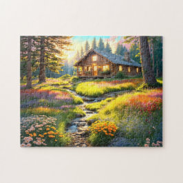 Mountain Forest Cabin Art Legpuzzel
