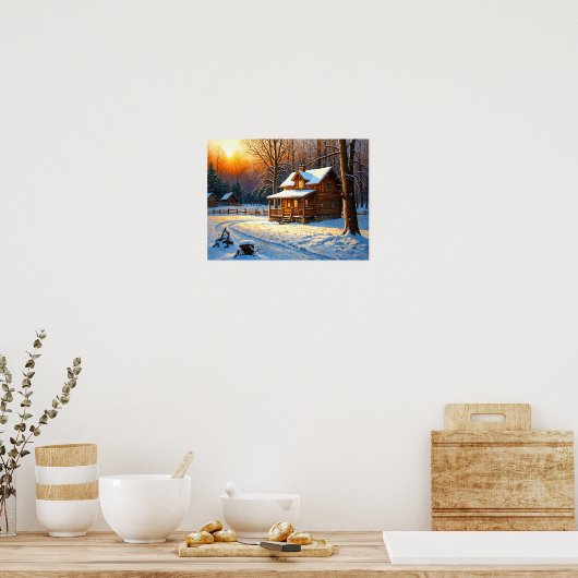 Mountain Forest Cabin Art Poster (Keuken)