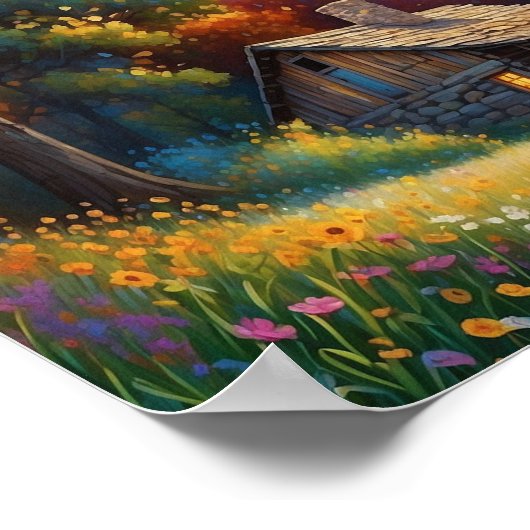 Mountain Forest Cabin Art Poster (Hoek)