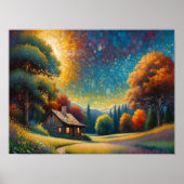 Mountain Forest Cabin Art Poster (Voorkant)