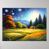 Mountain Forest Cabin Art Poster (Voorkant)