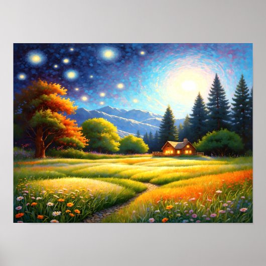 Mountain Forest Cabin Art Poster (Voorkant)