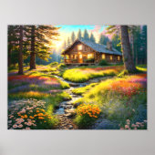Mountain Forest Cabin Art Poster (Voorkant)