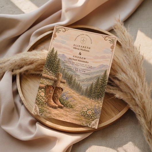 Mountain Forest Cowboy Boots Bruiloft Kaart