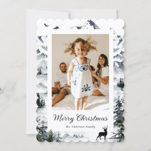 Mountain Forest Deer Foto Vrolijke Kerst Kaart