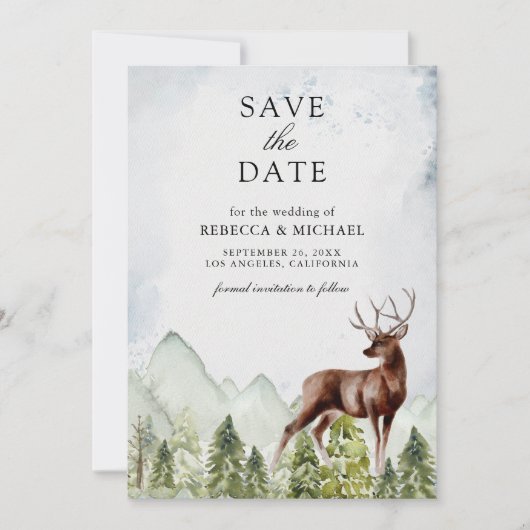 Mountain Forest Deer Fotobruiloft Save The Date (Voorkant)