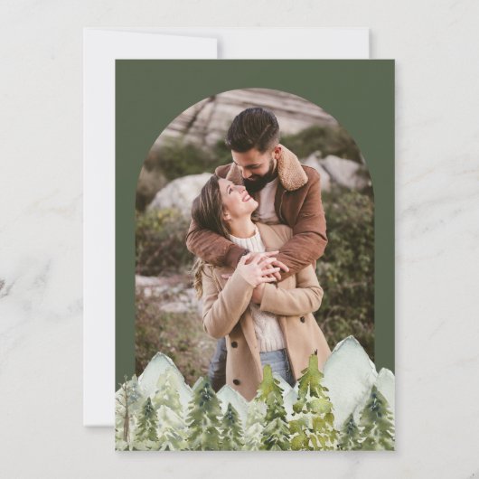 Mountain Forest Deer Fotobruiloft Save The Date (Achterkant)