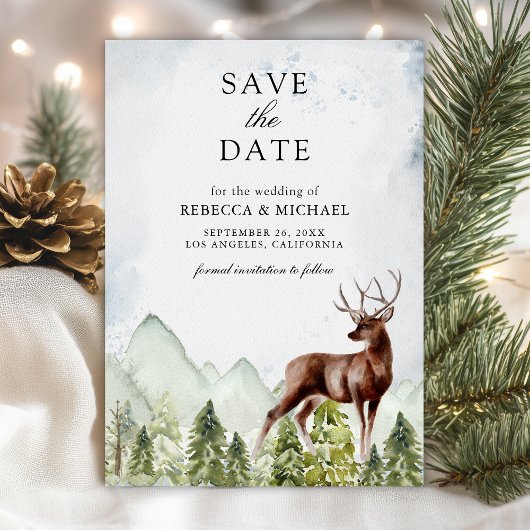 Mountain Forest Deer Fotobruiloft Save The Date