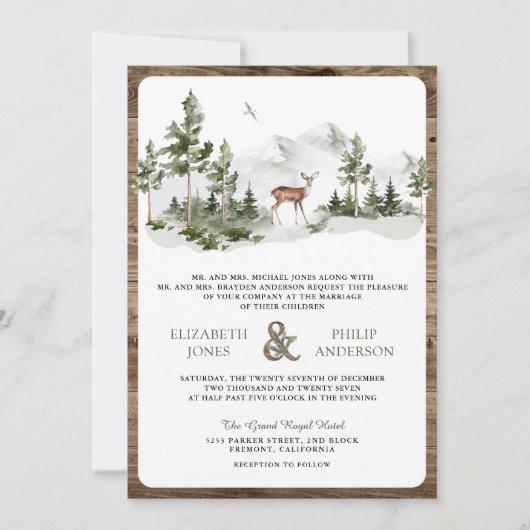 Mountain Forest Deer QR Code All in One Wedding Kaart (Voorkant)