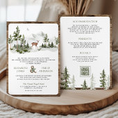 Mountain Forest Deer QR Code All in One Wedding Kaart
