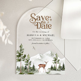 Mountain Forest Deer Wedding Save the Date Acryl Uitnodigingen