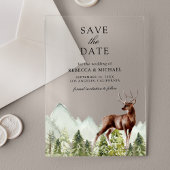 Mountain Forest Deer Wedding Save the Date Acryl Uitnodigingen