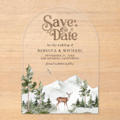 Mountain Forest Deer Wedding Save the Date Acryl Uitnodigingen (Voorkant)