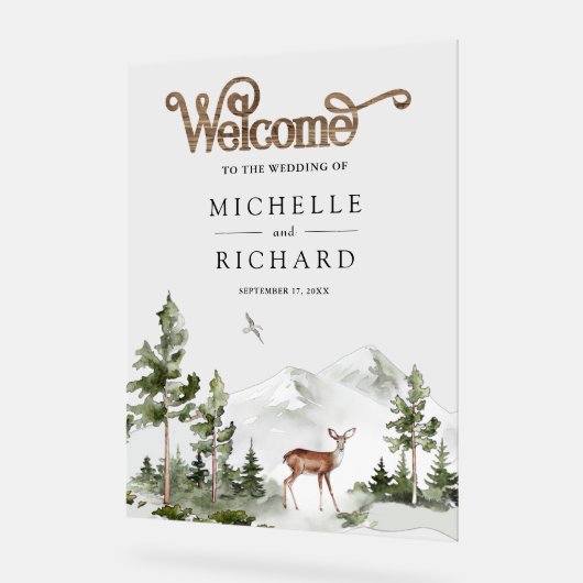 Mountain Forest Deer Wedding Welcome Acryl Bord (Hoek)