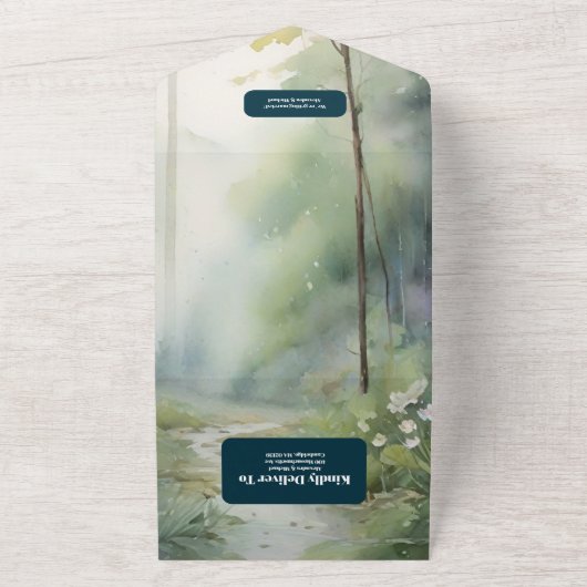 Mountain Forest Elegante Rustieke Bruiloft All In One Uitnodiging (Buitenkant)