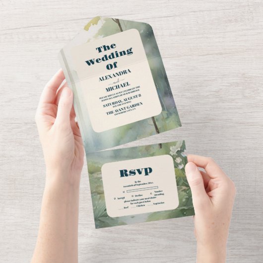 Mountain Forest Elegante Rustieke Bruiloft All In One Uitnodiging (Afscheurbaar)