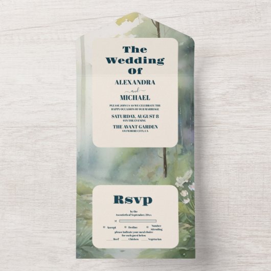 Mountain Forest Elegante Rustieke Bruiloft All In One Uitnodiging (Binnen)