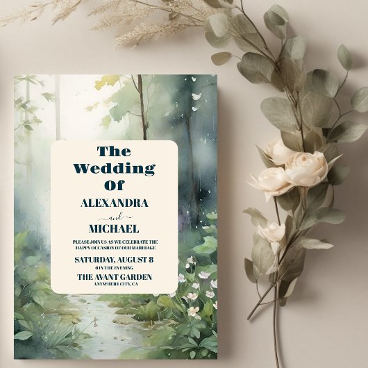 Mountain Forest Elegante Rustieke Bruiloft Kaart