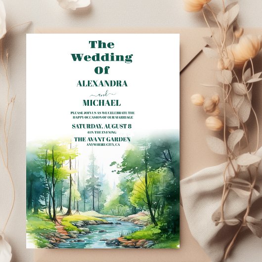 Mountain Forest Elegante Rustieke Bruiloft Kaart