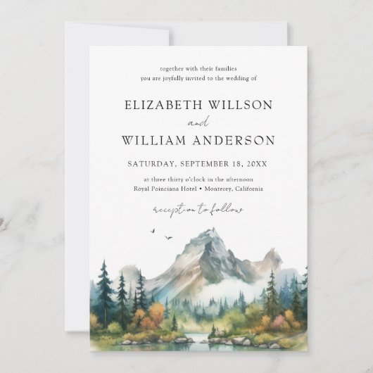 Mountain Forest Evergreen Tree Trouwfoto Kaart (Voorkant)