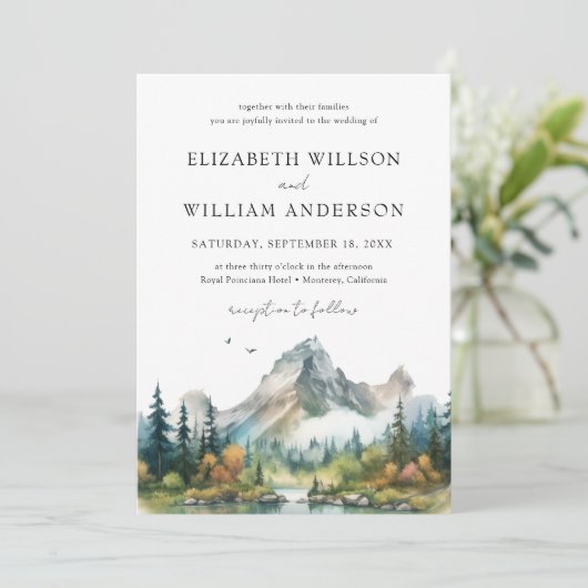 Mountain Forest Evergreen Tree Trouwfoto Kaart (Staand voorkant)