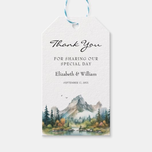 Mountain Forest Evergreen Tree Wedding Favoriet Cadeaulabel (Voorkant)