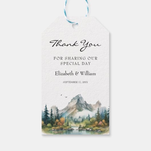 Mountain Forest Evergreen Tree Wedding Favoriet Cadeaulabel (Achterkant)