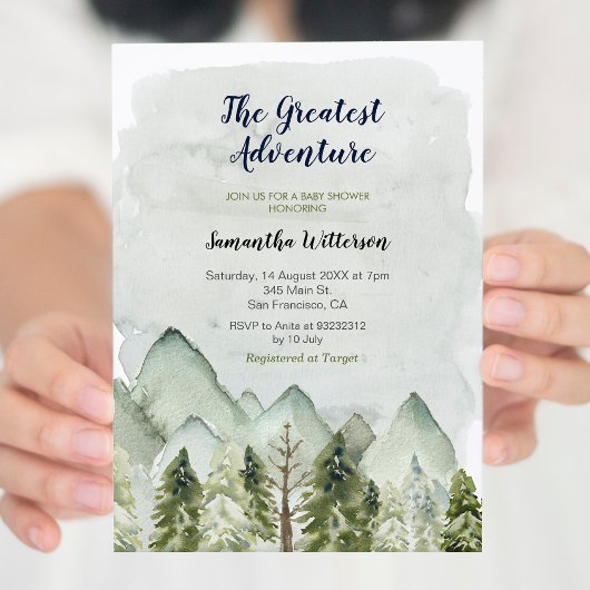 Mountain Forest Greatest Adventure Baby shower Kaart