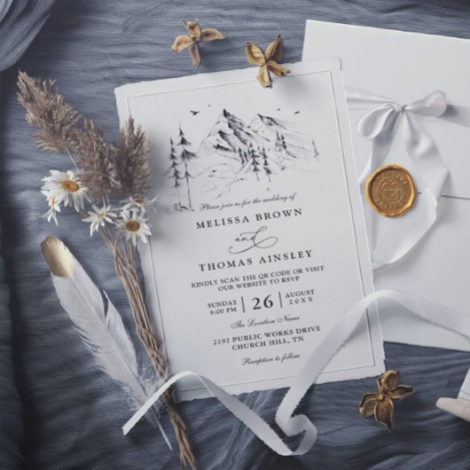 Mountain forest hand drawn sketch qr code wedding kaart