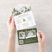 Mountain Forest Herten QR Code Fotocollage Bruilof All In One Uitnodiging (Afscheurbaar)