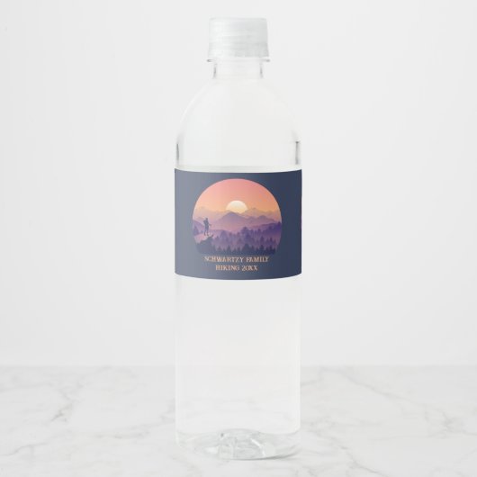 Mountain Forest Hiker's Sunset Waterfles Etiket (Voorkant)