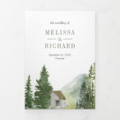 Mountain Forest Lodge Blokhut QR Code Trouwen Drieluik Uitnodiging (Cover)
