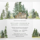 Mountain Forest Lodge Blokhut QR Code Trouwen Drieluik Uitnodiging (Binnenkant midden)