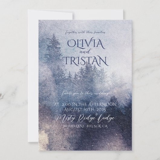 Mountain Forest Mist betoverde bruiloft Kaart (Voorkant)